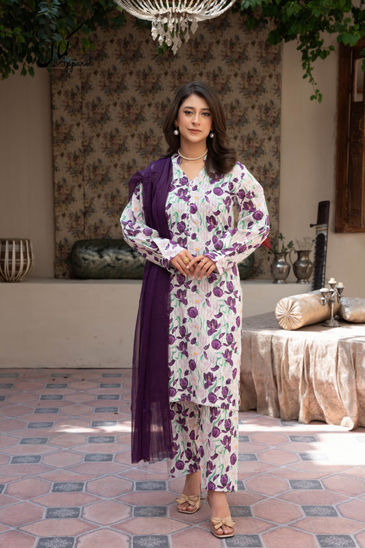 Soft White & Plum Elegance | Tulip Whisper 3PC Suit