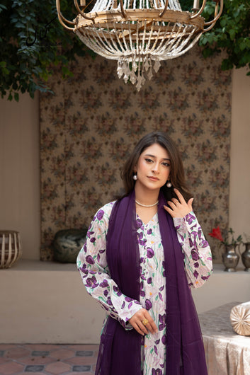 Soft White & Plum Elegance | Tulip Whisper 3PC Suit